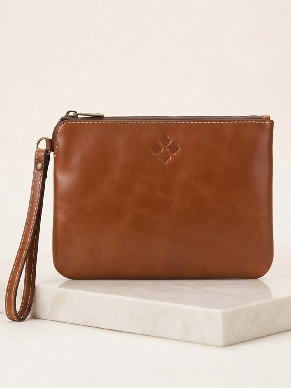 Patricia Nash Chestnut Leather Zip Wristlet Clutch